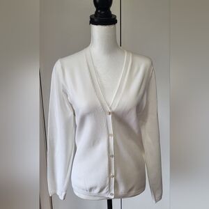 Lands' End White Button-up Sweater, Size Small